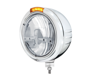 Stainless Steel Classic Embossed Stripe Headlight 5 LED Bulb & Dual Mode LED Signal