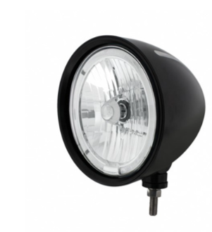 Black "Billet" Style Groove Headlight 9007 Bulb With White LED Halo Rim