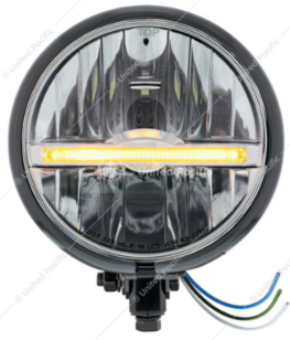 Black 5-3/4" Motorcycle Headlight 9 LED Bulb With Amber LED Light Bar