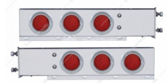 3-3/4" Bolt Pattern Chrome Spring Loaded Light Bar With 6X 36 Red LED 4" Lights (Pair)