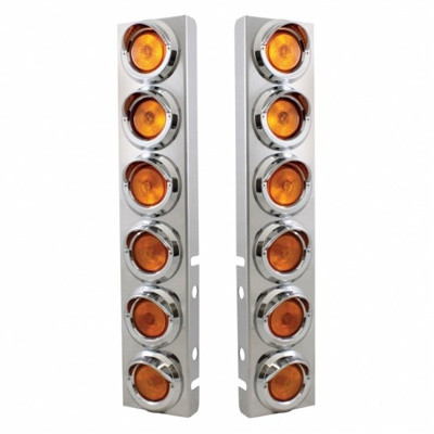 Stainless Front Air Cleaner Bracket With 12X 2" Flat Lights & Visors For Peterbilt