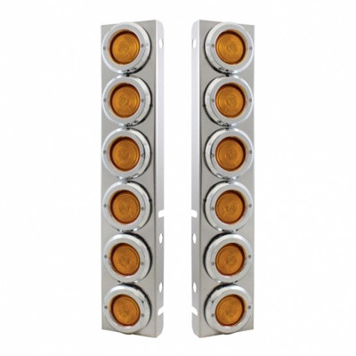 Stainless Front Air Cleaner Bracket With 12X 2" Flat Lights & Bezels For Peterbilt