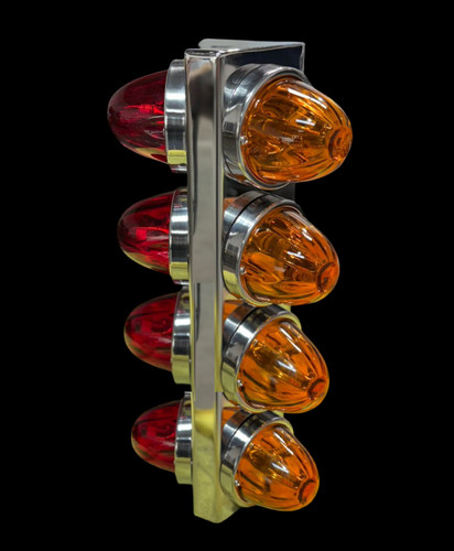 Stainless Filter Light Panel (4) Watermelon Light Holes per side - KW T680, T880, T990 and PB 579. Fits Peterbilt/Kenworth/Freightliner)