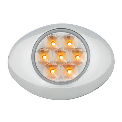 Small Low Profile Pearl LED Marker Light w/ Chrome Bezel - Amber LED/ Clear Lense-Grand General-76231