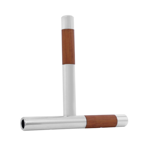 Chrome Tube With Walnut Wood Accent Door Lock Knobs-Grand General-93311