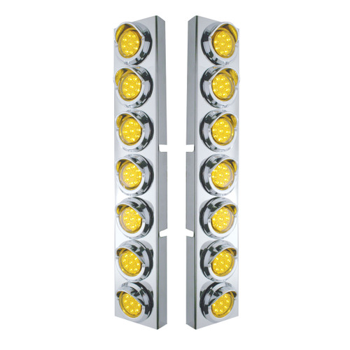 SS Front Air Cleaner Bracket w/14X 9 Amber LED 2" Lights & Visors Bezel For KW Trucks -Amber Lens-United Pacific-33624
