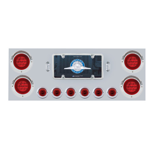 SS Rear Center Panel w/4X 21 LED 4" "GLO" Lights & 6X 9 LED 2" Lights & Visors -Red LED & Lens-United Pacific-34280