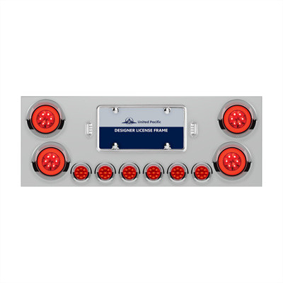 SS Rear Center Panel w/4X 21 LED 4" "GLO" Lights & 6X 9 LED 2" Lights & Visors -Red LED & Lens-United Pacific-34280