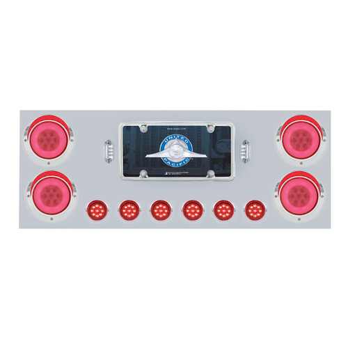 SS Rear Center Panel w/4X 21 LED 4" "GLO" Lights & 6X 9 LED 2" Lights & Visors -Red LED/Clear Lens-United Pacific-34281