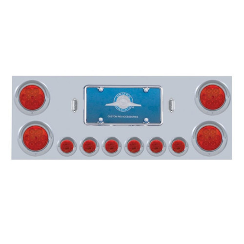 SS Rear Center Panel w/4X 7 LED 4" Refl. Lights & 6X 9 LED 2" Lights & Visors -Red LED & Lens-United Pacific-34566
