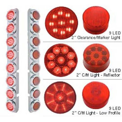 PB SS Rear Air Cleaner Bracket w/16X 9 LED 2" Reflector Lights & Bezels -Red LED & Lens-United Pacific-37334