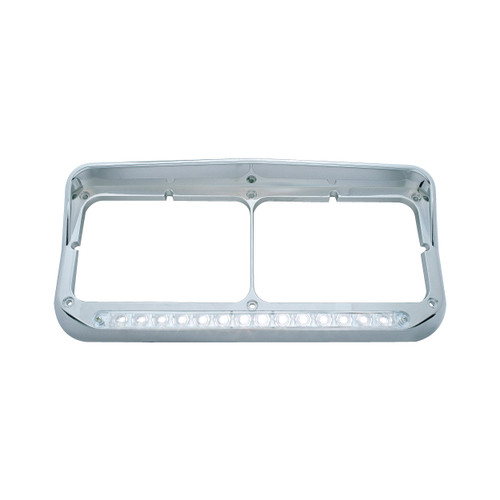14 LED Rectangular Dual Headlight Bezel w/ Visor - White LED/Clear Lens
