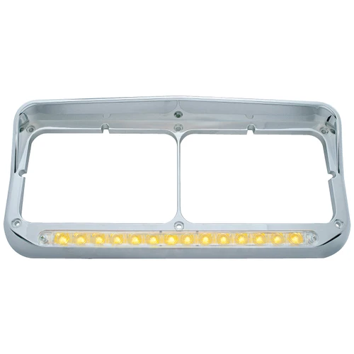 14 LED Rectangular Dual Headlight Bezel w/ Visor - Amber LED/Clear Lens