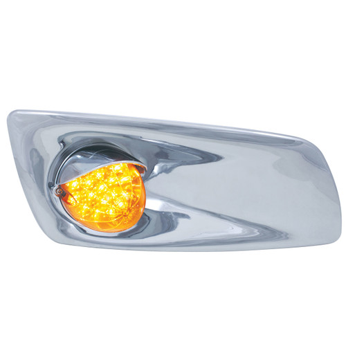 Bumper Light Bezel w/19 Amber LED Reflector Light & Visor For 2007-17 KW T660-Passenger -Amber Lens