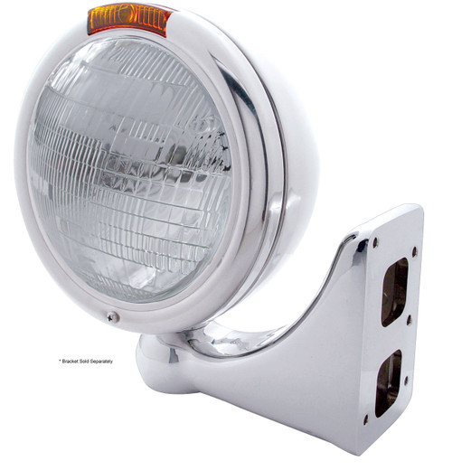 Stainless Steel Classic Headlight 6014 Bulb & Turn Signal - Amber Lens