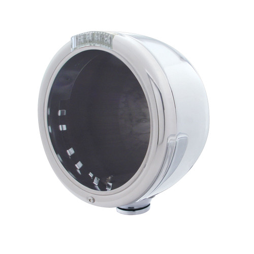 Stainless Steel Classic Half Moon Headlight No Bulb w/ LED Turn Signal - Clear Lens