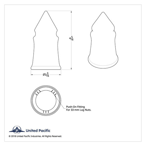33mm X 4-3/8" Chrome Plastic V-Spike Nut Cover - Push-On (60 Pack)