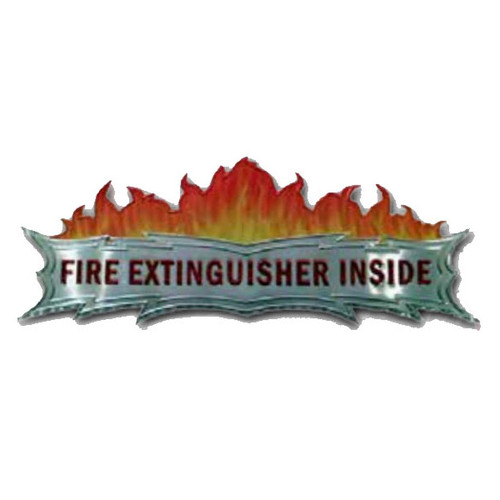 Chrome Flames "Fire Extinguisher Inside" Sticker - Red Lettering