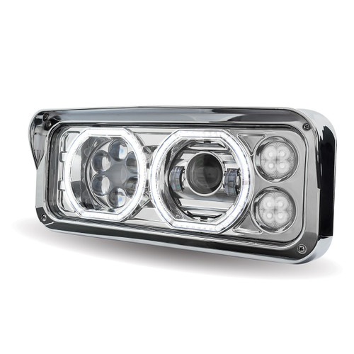 Rectangular Halo LED Projector Headlight Assembly - Chrome