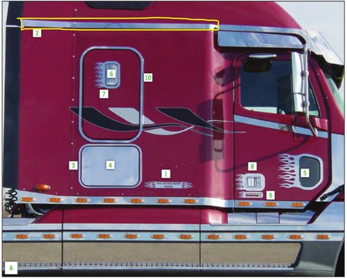 Stainless Steel Freightliner Century / Columbia 70 Inch Upper Sleeper Trim - 24" Wing Extension
