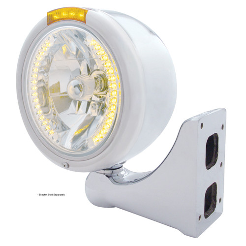 Stainless Steel Classic Half Moon Headlight H4 With Amber LED & Dual Mode LED Signal-Amber Lens