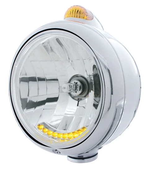 Chrome Guide 682-C Headlight H4 With 10 Amber LED & Dual Mode LED Signal - Amber Lens