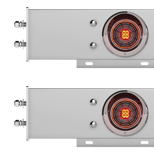 2-1/2" BOLT PATTERN CHROME SPRING LOADED BAR W/6X 4" 13 LED ABYSS LIGHTS & VISORS - RED LED/CLEAR LENS (PAIR)