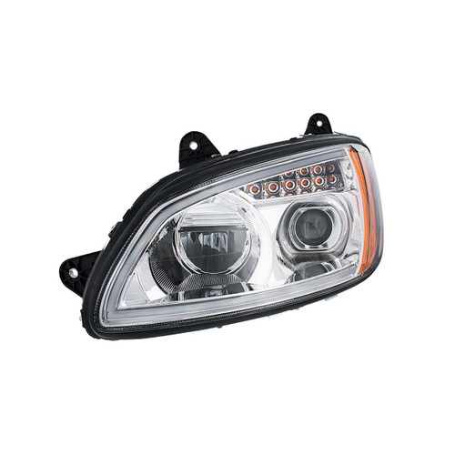 Chrome Full LED Headlight With Turn Signal & Position Light Bar For 2007-2017 Kenworth T660