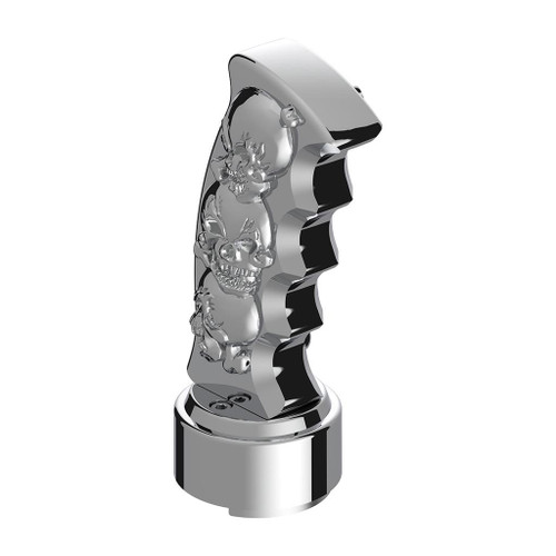 THREAD-ON SKULLS PISTOL GRIP GEARSHIFT KNOB WITH CHROME 9/10 SPEED ADAPTER - CHROME