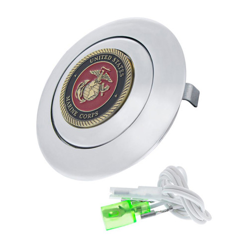 CHROME ALUMINUM STEERING WHEEL HORN BUTTON WITH METAL MEDALLION, US MARINE CORPS