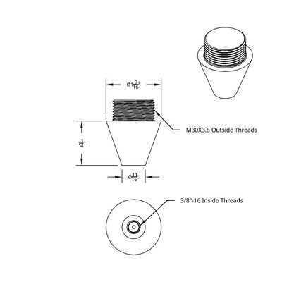 CHROME ALUMINUM M30X3.5 MALE TO 3/8"-16 FEMALE BEER TAP ADAPTER