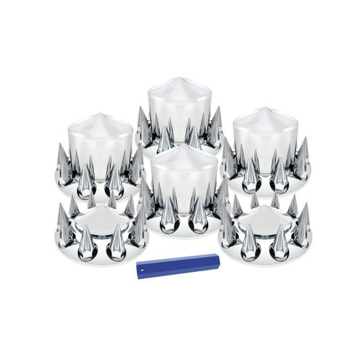 POINTED AXLE COVER COMBO KIT WITH 33MM SPIKE NUT COVERS & NUT COVER TOOL - CHROME