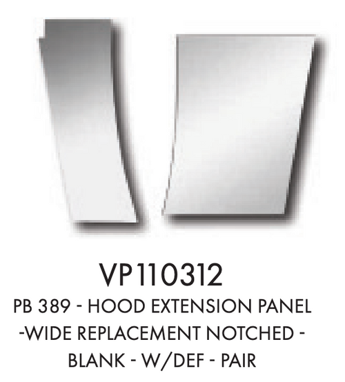 Peterbilt 389 Stainless 4" Wide Replacement Hood Extension Panels w/ UArea