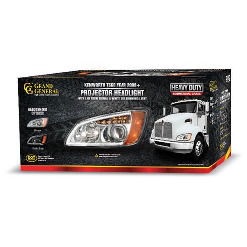 Kenworth T660 Chrome Projection Headlight w/ LED Turn Signal & White LED Running Light