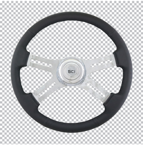 Classic Leather - 18" Black Leather Rim, Chrome 4-Spoke W/Slot Cut Outs, Chrome Bezel-Steering Creations-380-3003-77502