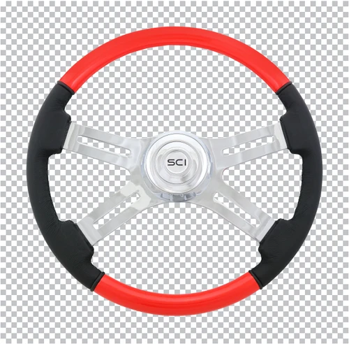 Classic Combo Viper Red - 18" Wood & Leather Rim, Chrome 4-Spoke w/Slot Cut Outs-Steering Creations-542-3003-77502