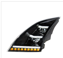 BLACK 89 LED HEADLIGHT WITH SEQUENTIAL LED SIGNAL & POSITION LIGHT BARS FOR 2018-2023 VOLVO VNL