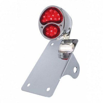 Chrome Vertical Side Mount License Bracket With 1928 "LED DUO Lamp" Tail Light