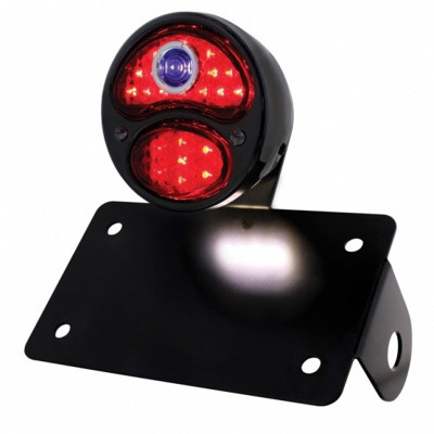 Black 1928 DUO Lamp & Blue Dot Style LED Tail Light Assembly With Horizontal Mounting Bracket