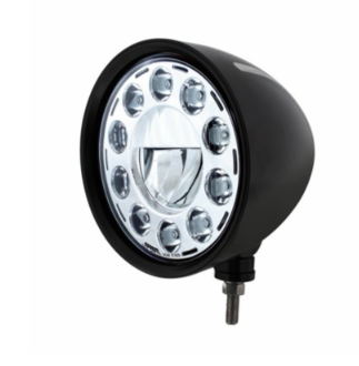 Black "Billet" Style Groove Headlight 11 LED Bulb - Chrome