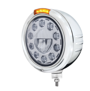 Stainless Steel Classic Embossed Stripe Headlight 11 LED Bulb & Dual Mode LED Signal