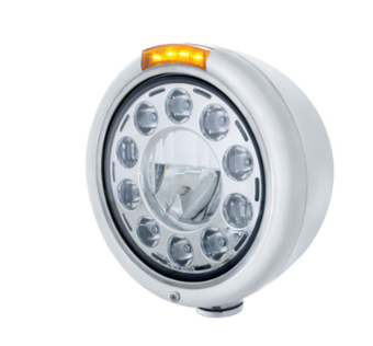 Stainless Classic Headlight 11 LED Bulb & Dual Mode LED Turn Signal