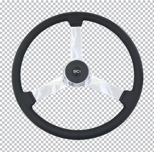 The General - 20" Black Leather Rim, Chrome 3-Spoke, Chrome Bezel-Steering Creations-353-3053-77004