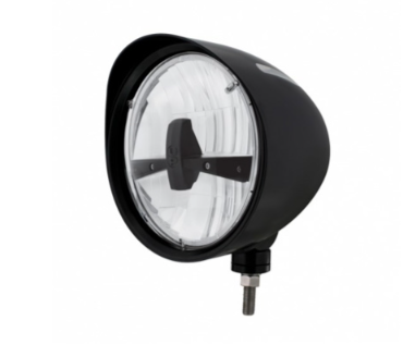 Black "Billet" Style Groove Headlight With Visor 5 LED Bulb - Blackout