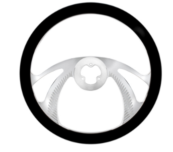 18" Chrome Aluminum "Scorpion" Style Steering Wheel With Black Leather Rim