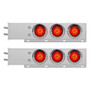 2-1/2" BOLT PATTERN CHROME SPRING LOADED BAR W/6X 4" 16 LED TURBINE LIGHTS & VISORS - RED LED/RED LENS (PAIR)