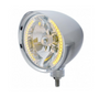 Chrome "Chopper" Headlight With Smooth Visor H4 Bulb With 34 Amber LED