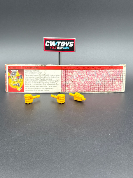 1984 G1 Transformers Sunstreaker Pair of Fists Rocket Booster and Spec Sheet 61010