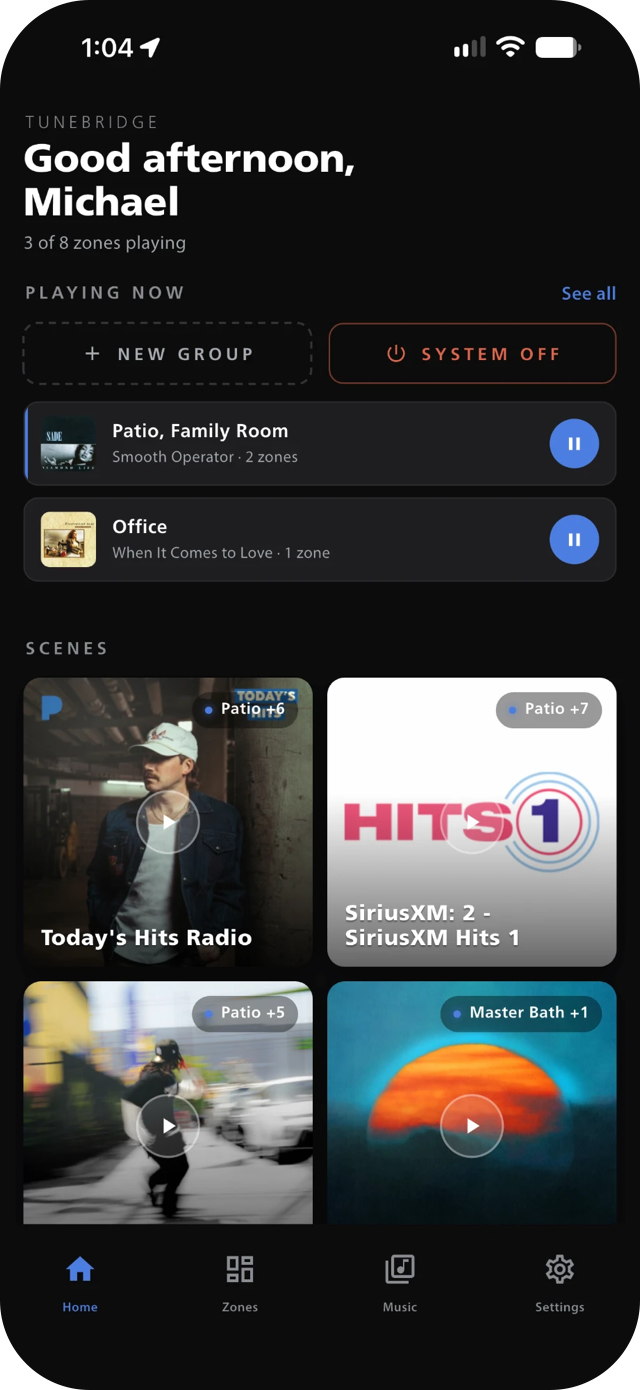 TuneBridge home screen