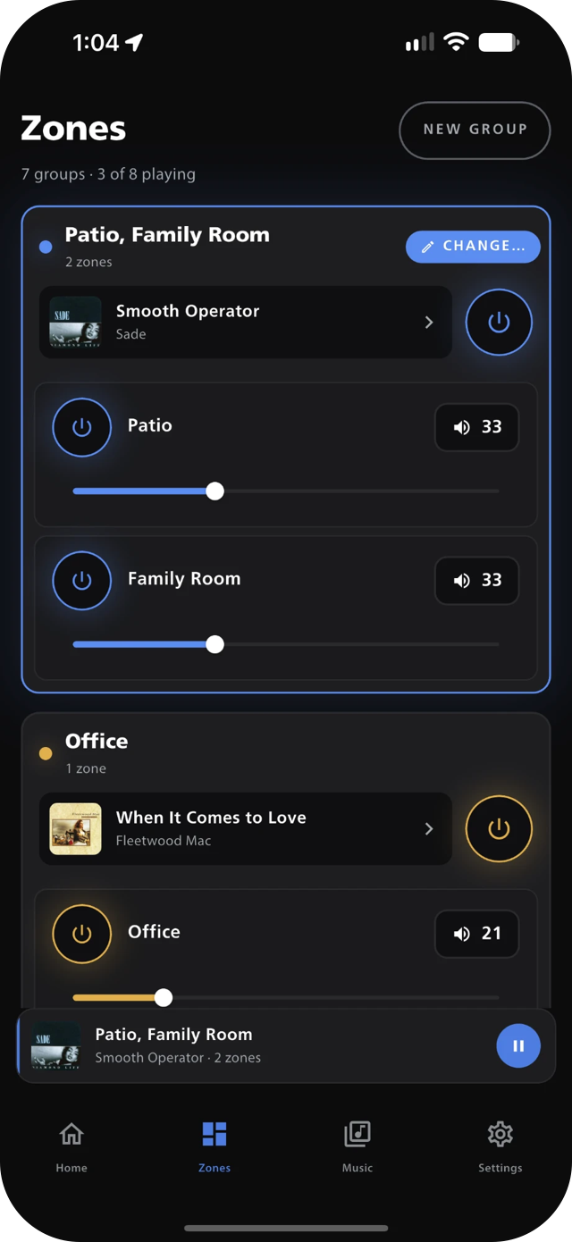 TuneBridge zones screen